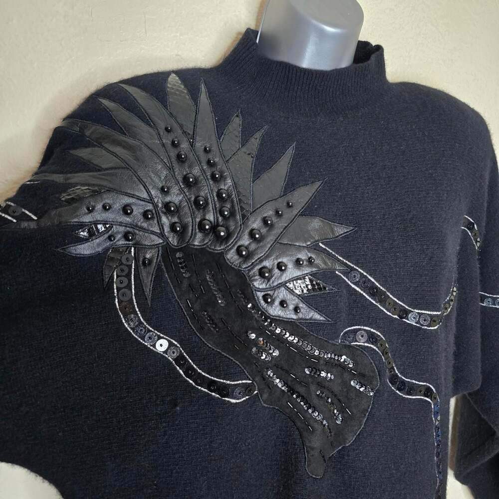 The Glory 3 By Gloria Furman Black Embellished Lambswool Angora Sweater with Lea - Picture 5 of 8